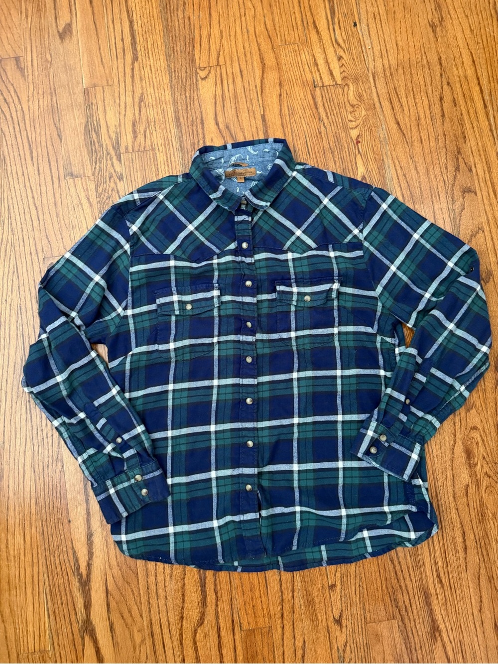JACHS GIRLFRIEND Women's  Blue Flannel Shirt 100% Cotton Pearl Snap